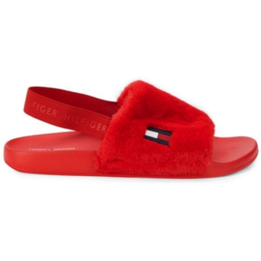 Tommy Hilfiger Twhahna Faux Fur Slingback Sandals Red -10 - Picture 2 of 7